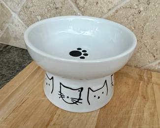 Necoichi Raised Ceramic Cat Bowl with Paw Print