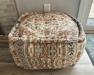 Square Pouf Ottoman with Persian-Inspired Pattern