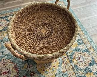 Large Round Woven Seagrass Basket with Braided Handles