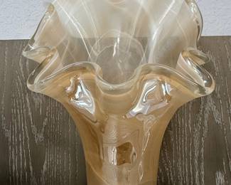 Murano Style Art Glass Ruffled Vase