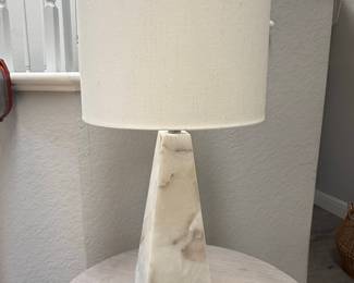 Jamie Young Borealis Hexagon Alabaster Table Lamp with Linen Shade