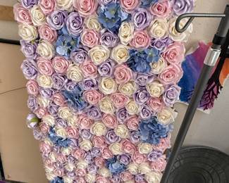 Artificial Flower Wall Panel - Pink, Lavender, Cream, and Blue Roses and Hydrangeas