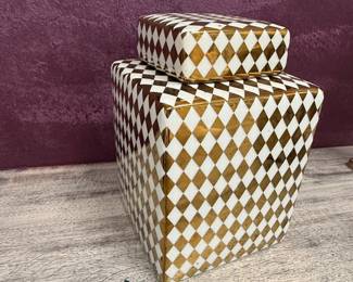 Harlequin Pattern Ceramic Ginger Jar with Lid