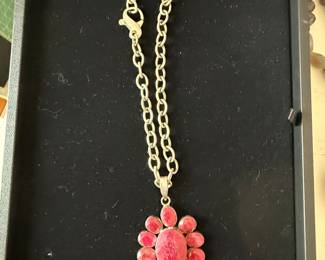 Sterling Silver Ruby Flower Pendant Necklace