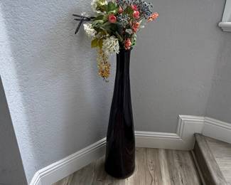 Tall Black Ceramic Vase with Artificial Flowers