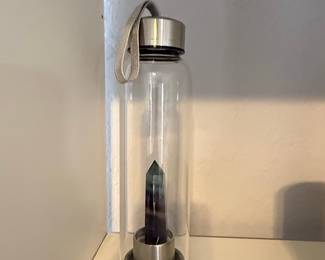 Glass Water Bottle with Fluorite Crystal