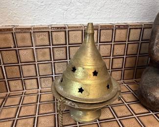 Brass Hanging Incense Burner with Star Cutouts