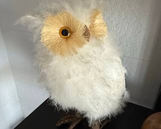 Decorative White Feathered Owl Figurine