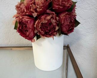 Faux Peony Arrangement in White Pot