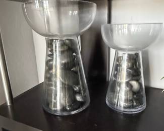 Set of Two Glass Vases with Stone Fill