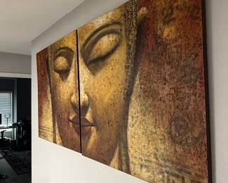 Textured Diptych Buddha Face Canvas Print