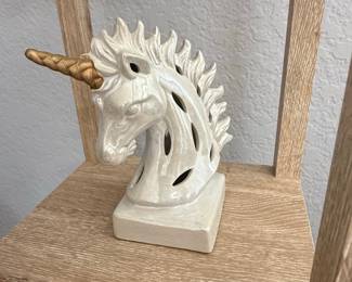 Ceramic Unicorn Head Figurine with Gold Horn