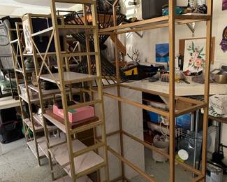 Gold Metal Arched Etagere Bookshelf with Marble Shelves