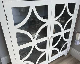 White Geometric Lattice Accent Cabinet
