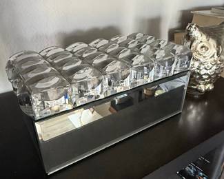 Mirrored Jewelry Box with Faceted Crystal Lid and "Bebe" Branding