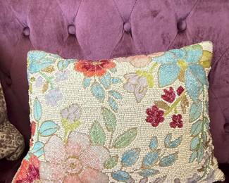 Beaded Floral Lumbar Pillow