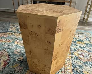 Burl Wood Hexagonal Pedestal Side Table