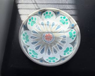 Purely Home Turquoise Floral Paw Print Melamine Pet Saucer