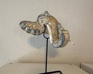 Hand Carved Wooden Elephant Head Wall Mask