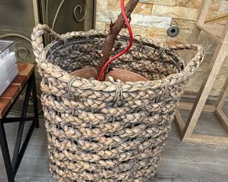 Large Braided Water Hyacinth Planter Basket with Rope Handles