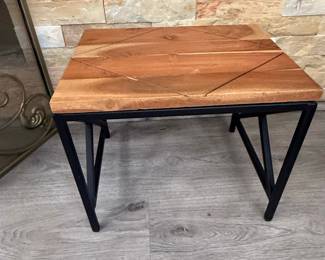 Acacia Wood and Metal Accent Table with Geometric Top
