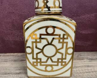 Gold and White Geometric Mykonos Ginger Jar 