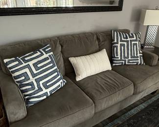 Gray Fabric Sofa with Geometric Throw Pillows
