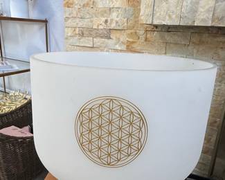 Frosted Crystal Singing Bowl with Flower of Life Symbol 