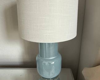 Pale Blue Glass Double Gourd Table Lamp with Linen Shade