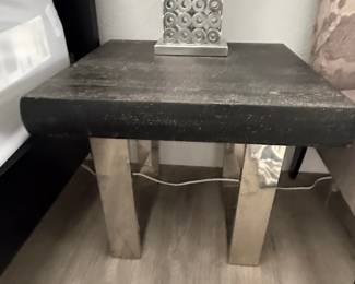 Modern Industrial Style End Table with Metal Base