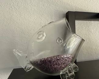 Glass Fish Bowl with Purple Crystal Filling
