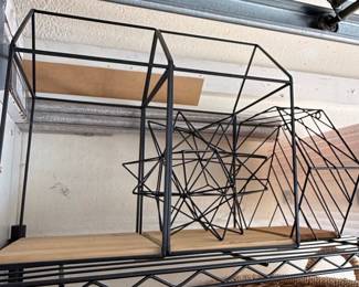 Black Geometric Wire Frame Shelf with Wood Shelves