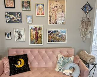 Pink Velvet Tufted Loveseat