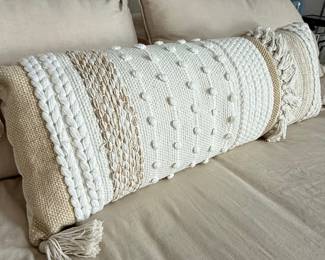 Boho Lumbar Pillow with Tassels and Textured Weave - BlissBlush