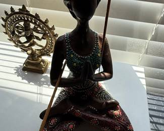 Meditating Woman Incense Holder Figurine with African Tribal Artistry