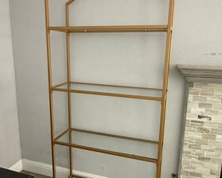 Gold Metal and Glass Etagere Shelf