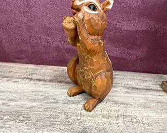 Hand-Carved Wooden Squirrel Figurine with Acorn