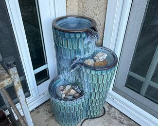 Glitzhome 10 in. H 3-Tier Turquoise Ceramic Tabletop Fountain
