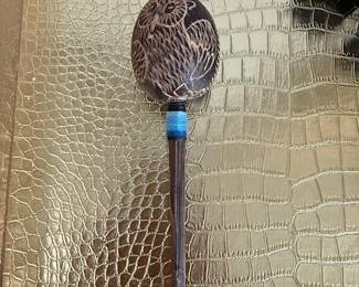 Shipibo Hand-Carved Gourd Rattle with Owl Design