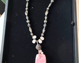 Pink Chalcedony and Hematite Beaded Necklace