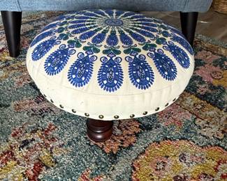 Round Mandala Ottoman/Footstool with Nailhead Trim