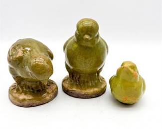 Three Green Glazed Ceramic Bird Figurines