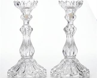 Pair of Pressed Glass Petal-Form Candlesticks