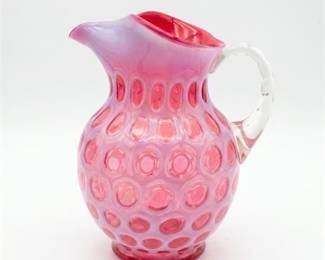 Cranberry Opalescent Coin Dot Glass Pitcher