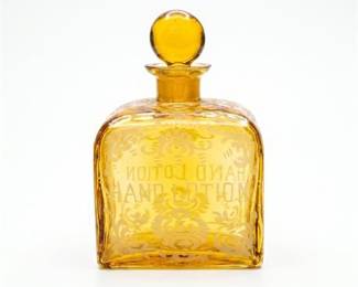Etched Amber Glass "Hand Lotion" Vanity Bottle