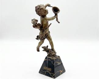 Patinated Bronze Putto on Portoro Marble Base