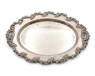 Rococo Revival Repoussé Oval Tray with W Monogram