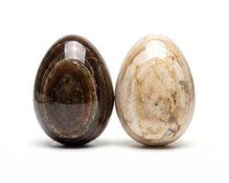 Pair of Polished Banded Onyx Decorative Eggs