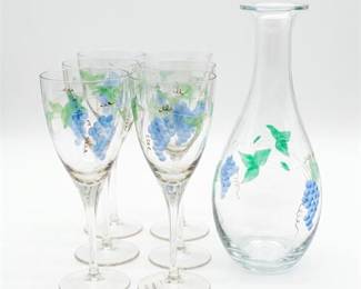 Luminescence Hand-Painted Wine Carafe and Six Glasses