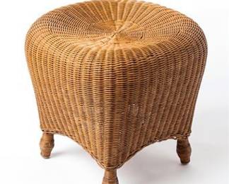Woven Wicker Stool with Turned Rattan Legs